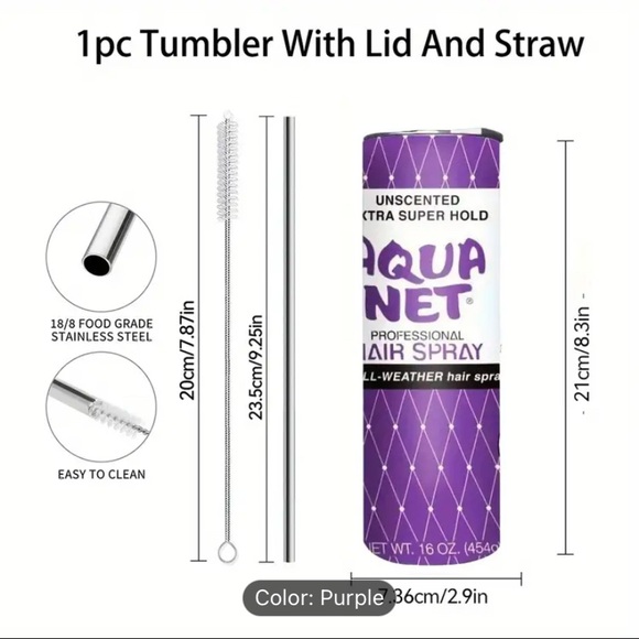 Aqua Net Purple Tumbler w/Straw - Picture 2 of 5